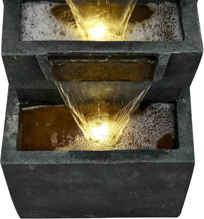 SunJet 39.3inches High Modern Water Fountain – 5-Tier Outdoor/Indoor Water Fountain with Soothing Water Sounds & Warm LED Light, Perfect for Garden, Patio, Home & Office
