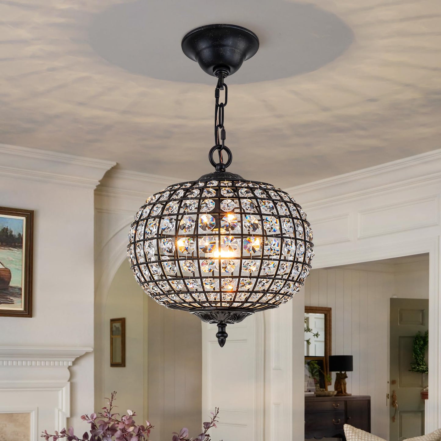 Crystal Chandeliers for Dining Room 12" Vintage Globe Pendant Light