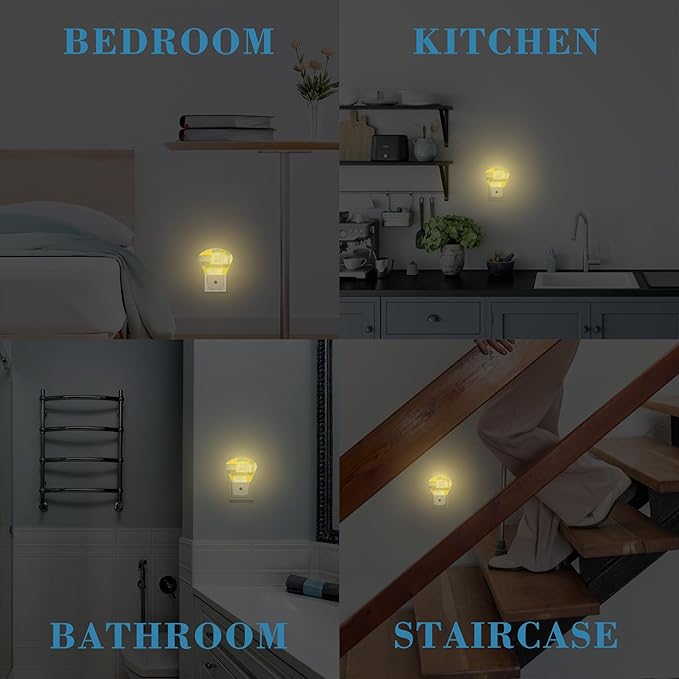 Yellow Grey Abstract Painting Night Light Plug into Wall, Abstract Art Night Light with Dusk to Dawn Sensor for Kid Girls Boys Women Men Bedroom, Hallway, Kitchen, Bathroom, Stairs Decor