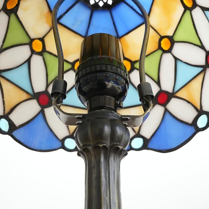 Tiffany Table Lamp Stained Glass Bedside Lamp Antique Unique Cute Accent Nightstand Light for Home Living Room Office Dormitory Bar Decorate