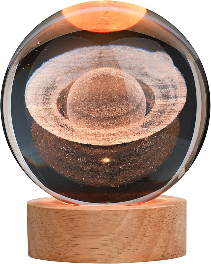 Large 3D Crystal Ball Saturn Lamp, Crystal Lamp 16 Color Changing Night Light with Remote Control for Bedroom Decor, Ideal Birthday Gift for Teens Boys and Girls, Saturn Model
