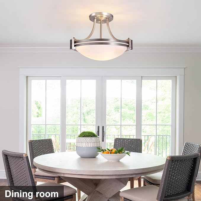 Bektas Semi Flush Mount Ceiling Light Fixture,12inch Brushed Nickel Flush Mount Ceiling Light with Milk Glass for Bedroom,Kitchen,Bathroom,Hallway,Foyer,Dinning Room(2-Lights)