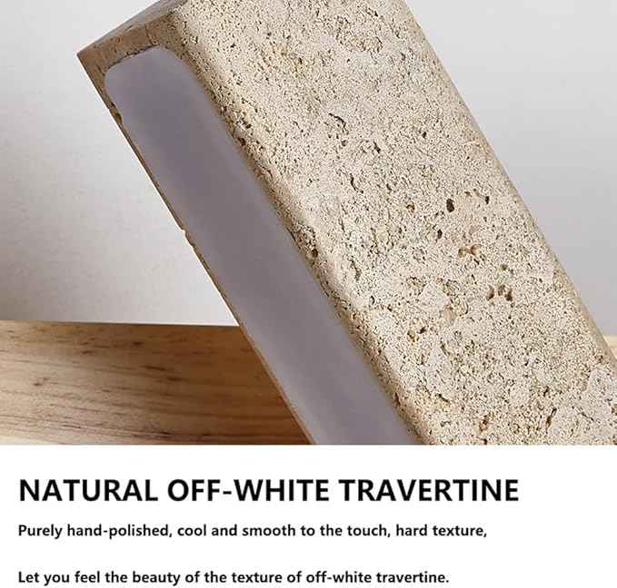 Modern LED Wall Sconce Wood Base Travertine Style Bar Light Minimalist Japandi Fixture Asymmetrical Design for Bedroom Hallway Living Room Accent(Brown)