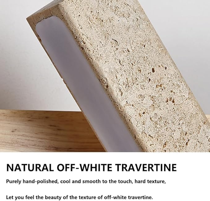 Modern LED Wall Sconce Wood Base Travertine Style Bar Light Minimalist Japandi Fixture Asymmetrical Design for Bedroom Hallway Living Room Accent(Natural)