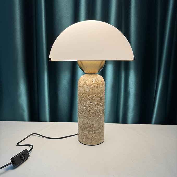 Dome Shaped Table Lamp Mid-Century Modern Accent Lamps Natural Stone Desk Lamp Frosted Glass Shade Scandinavian Living Room Side Lamps Bedroom Bedside Nightstand Light
