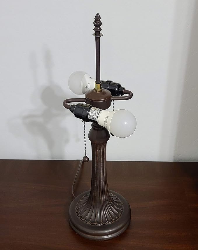 Tiffany Style Table Lamp Banker 24" Tall Stained Glass White Grey Jeweled Beads Vintage Antique Light Décor Living Room Bedroom Handmade Gift AM293TL16B Amora Lighting
