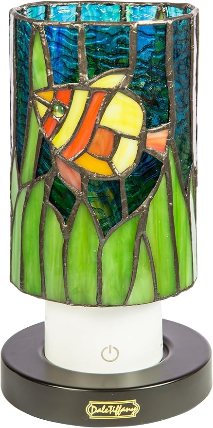 Dale Tiffany TAR24121 Royal Angelfish Uplight Tiffany Accent Lamp with Built-in Rechargeable Battery and 3-Level Brightness, Multicolor, 8.5-Inch Tall