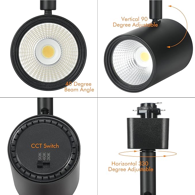 CLOUDY BAY LED Track Lighting Heads,3000K/4000K/5000K Selectable,Dimmable 8W,CRI90+ True Color Rendering Adjustable Tilt Angle Track Light,Black,Halo Type,Pack of 6 - Aura Lighting
