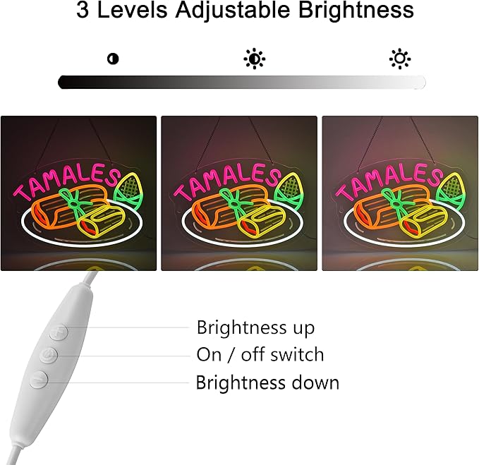 Tamales Neon Sign, Neon Lights Hanging Wall Art Decoration for Business Restaurant Store Shop Market Food Truck Home Decor, USB Powered Ultra Bright Dimmable,15.75×11.8inches