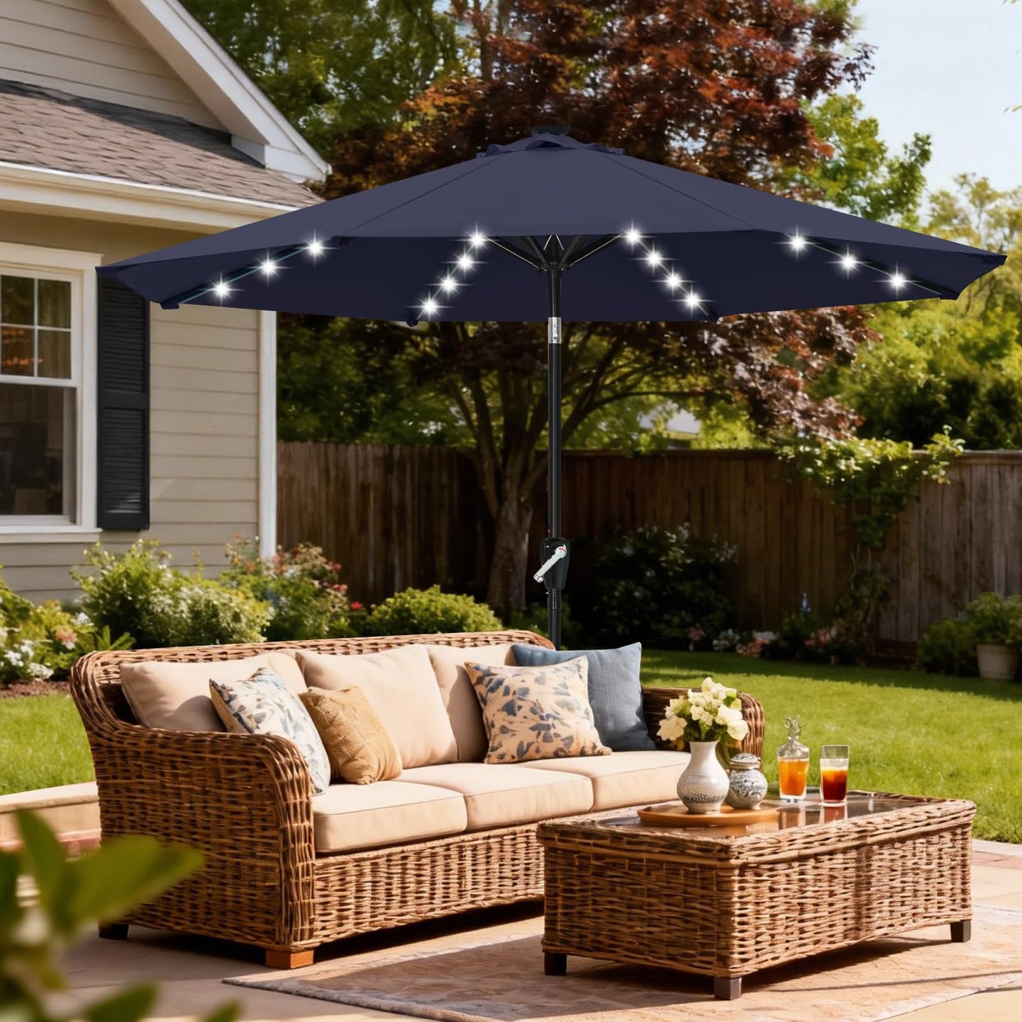 Solar Led Patio Umbrella with 32 Lights 9FT