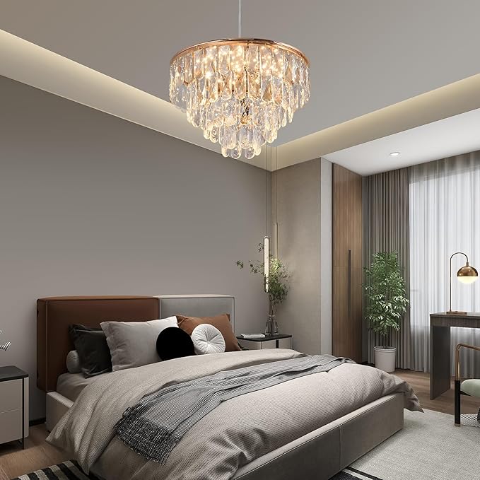 Modern Crystal Led Ceiling Lights Chandelier, Hanging Light Flush Mount Lighting Fixture Ceiling Lamp for Kitchen Island Dining Room Living Room Bedroom Hallway Corridor