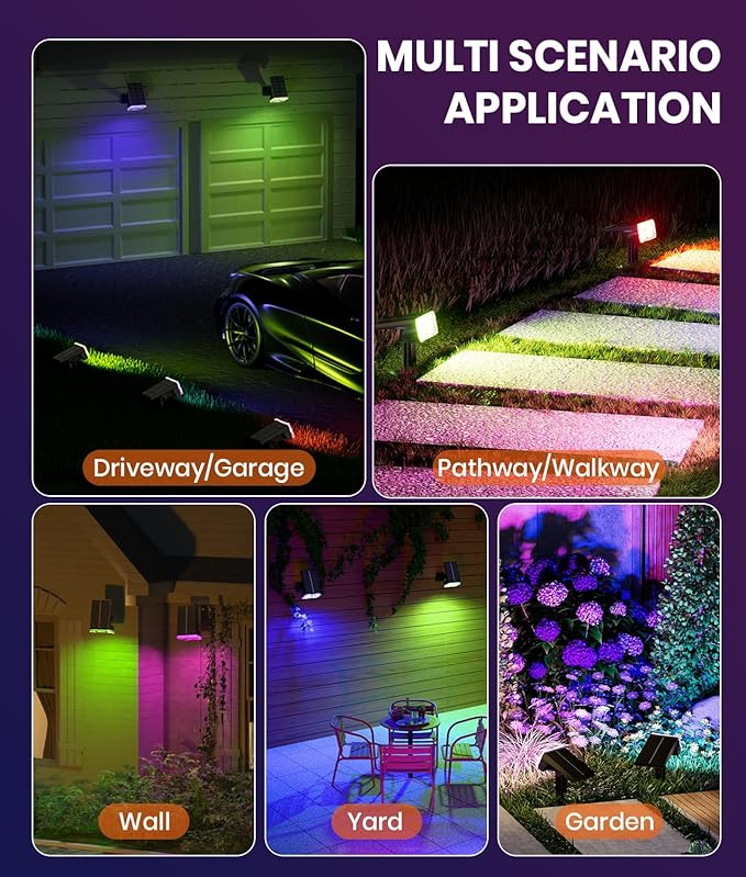 1 Pack Solar Outdoor Lights Waterproof IP67,Spotlights 6 Colors Changing+10 Lighting Modes Christmas Easter Solar Garden Lights Colored Landscape Spot Lights Outdoor Lighting for Yard Pool Patio - Aura Lighting