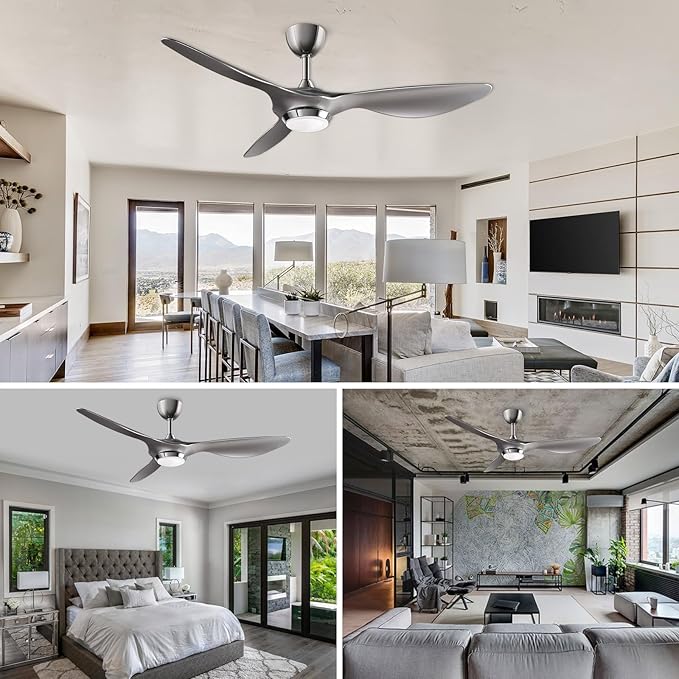 reiga 52 Inch Modern Smart Wifi Ceiling Fan with Light and Remote Control, Living Room Bedroom patio 3 Blade Ceiling Fans with Reversible Mute DC Motor, Silver - Aura Lighting