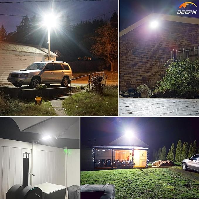 Deepn Solar Lights Outdoor 8000W, Solar Street Lights Outdoor Waterproof, 480 LED Security Flood Light 7000K Street Light 300000LM with Motion Sensor & Dusk to Dawn for Pathway & Yard, LA065W, 1 Pack