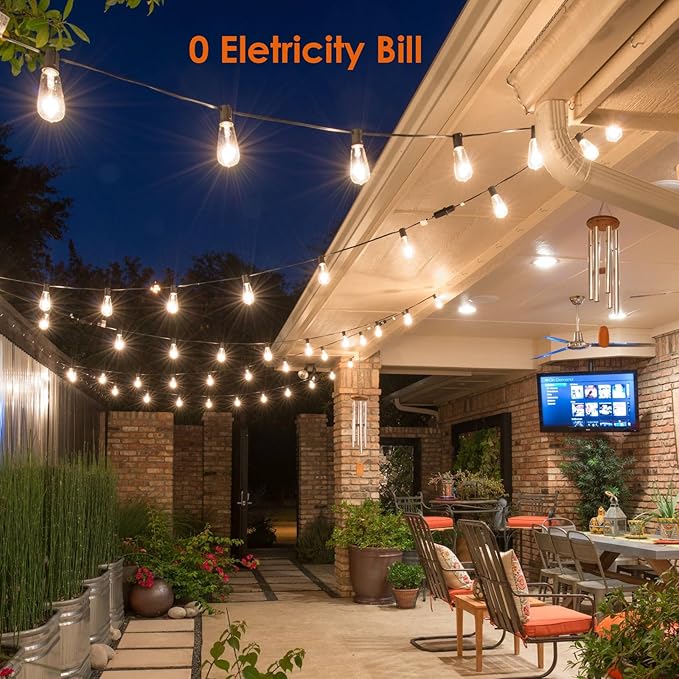 120FT Solar String Lights Outdoor,Solar Patio Lights Waterproof with Remote & 40+2 Dimmable ST38 Shatterproof LED Bulbs,Commercial Grade Solar Powered String Lights for Outside
