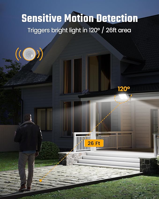 SUPERDANNY Solar Outside Lights with 113 Bright LEDs 7000K, Motion Sensor Outdoor Flood Lights Dusk to Dawn with 16ft Cable IP65 Waterproof, Security Light for Garden Barn Porch 3 Pack