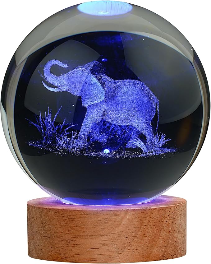Large 3D Elephant Lamp Crystal Ball Night Light, 16 Color Changing with Remote Control for Bedroom Decor, Ideal Cool Desk Decor Gift for Teens Boys and Girls, Elephant