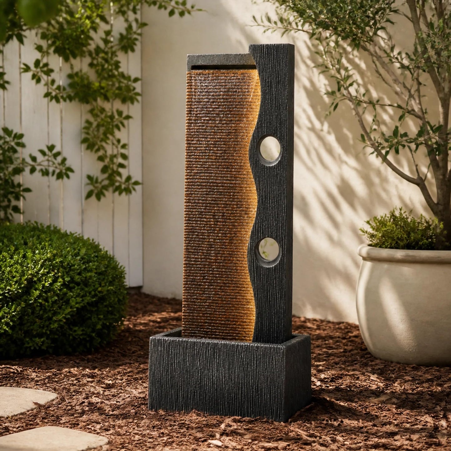 AUTODAYA 39" Modern Zen Outdoor Water Fountain LED Cascading Waterfall