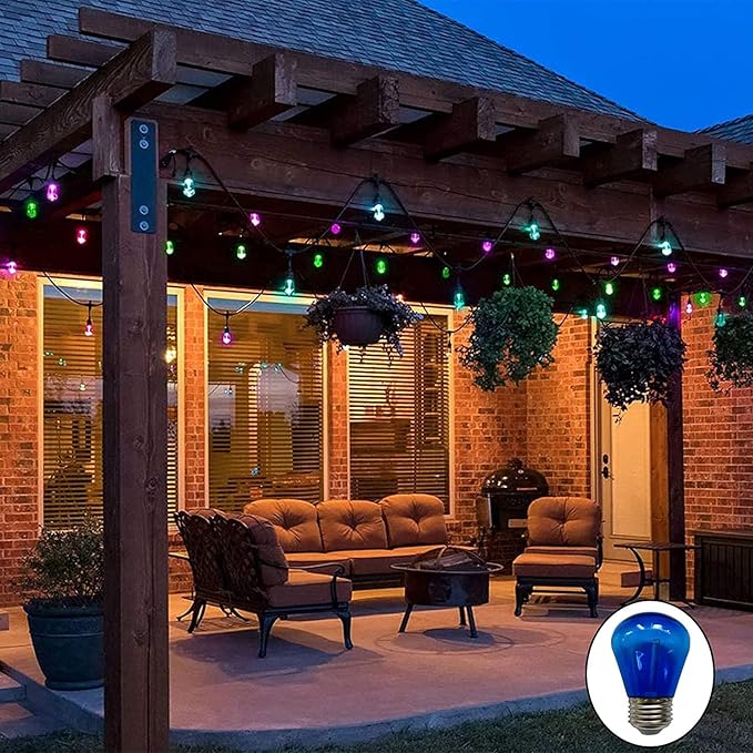 15 Pack S14 LED Bulbs Blue Christmas Replacement Bulb 1W String Light Bulbs Vintage Edison Plastic Decorative Bulb E26 Base Outdoor String Lights LED Filament Bulb for Patio Home Decor(Blue)