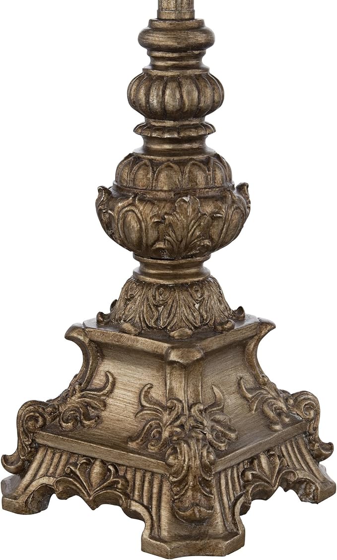 Regency Hill Juliette Traditional French Country Style Buffet Table Lamps 36.5" Tall Skinny Set of 2 Antique Gold Ornate Base White Fabric Bell Shade Decor for Living Room House Home Dining