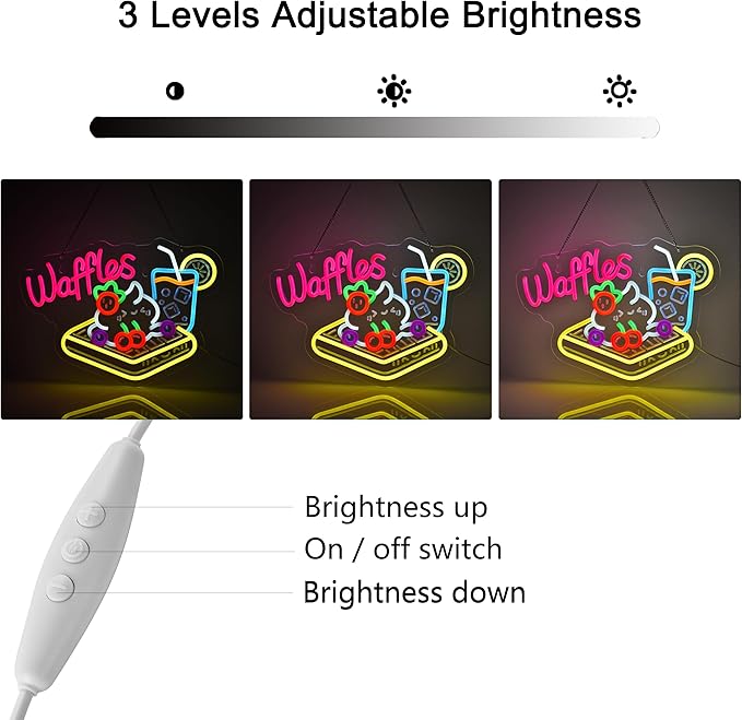 Waffles Neon Sign, Neon Lights Hanging Wall Art Decoration for Store Retail Shop Market Grocery Bakeries Dessert Café Celebration Home Decor,USB Powered Ultra Bright Dimmable,15.75×11.8inches