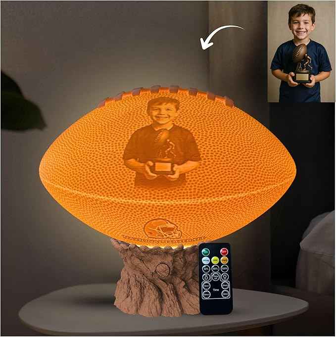 Personalized American Football Lamp with Custom Photo & Text – Sports Night Light for Kids & Adults | Boys Room Decor | Gamer Desk Light | Football Gift for Players, Fans & Coaches