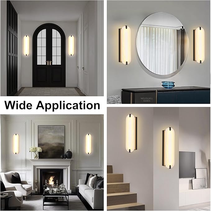 ZEROUNO 22.8in Alabaster Wall Sconce, Natural Marble Wall lamp,Dimmable Alabaster Wall Light Fixtures for Stairs Bathroom Living Room Bedroom or Vanity,Hallway(Black