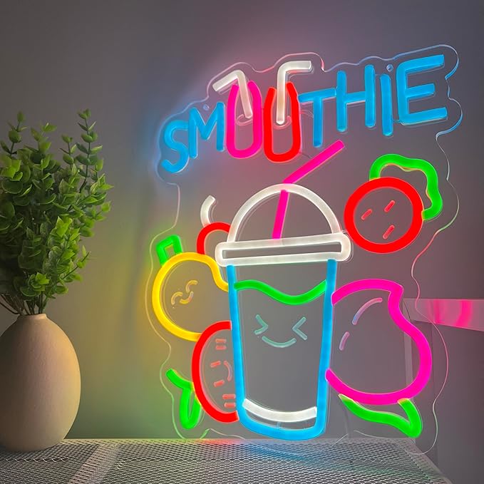 Smoothie Neon Sign, Neon Lights Hanging Wall Art Decoration for Juice Bar Restaurant Store Shop Market Food Truck Cafe Home Decor, USB Powered Ultra Bright Dimmable,15.35×12.6inches
