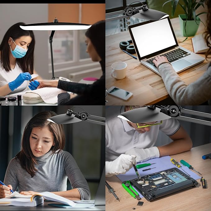 3000 Lumens Adjustable LED Desk Lamp & Task Lamp - Bright, Dimmable Lighting for Office, Crafts, Nails &Salon Hobbies with Clamp (CCT, Black) - Aura Lighting