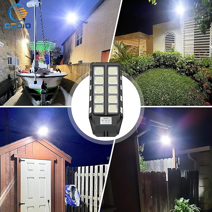 CEDIO 6500W Solar Light Outdoor, Solar Street Lights Outdoor IP66 Waterproof, 6500K Dusk to Dawn LED Security Flood Lights Motion Sensor with Remote Control for Yard(6500K-2PACK)