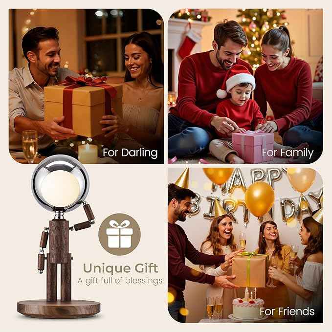 Cordless Table Lamp, Rechargeable Wooden Table Lamp with Touch Control & Adjustable Brightness, Cordless Decorative Bedside Lamp for Bedroom, Home Decor & Unique Gifts, Black Walnut