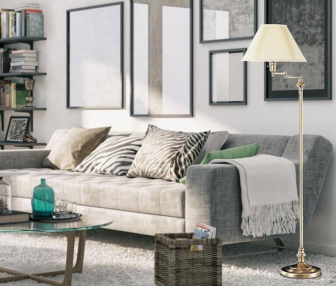 Cal Lighting BO-314-AB Transitional Swing Arm Floor Lamp, Antique Bronze