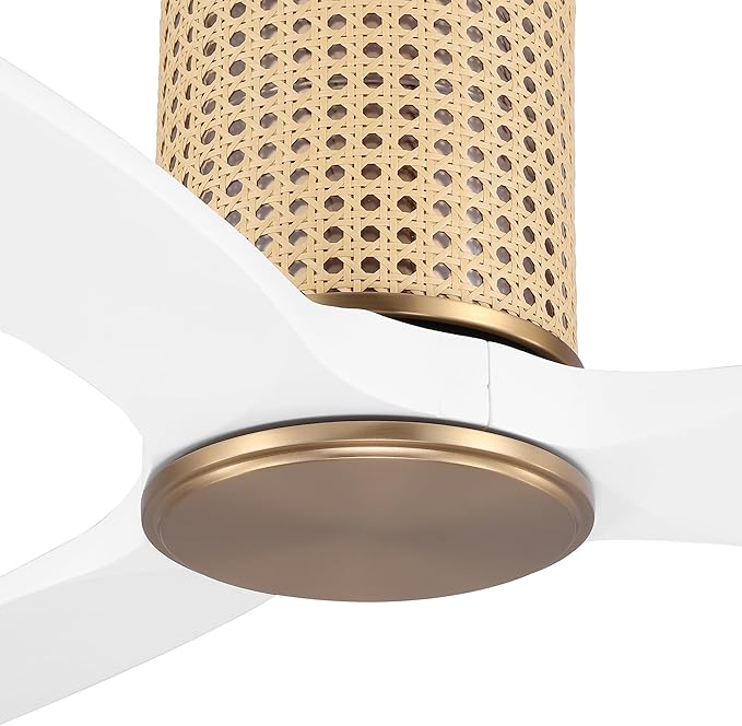 48" Ceiling Fan No Light - Low Profile Flush Mount Ceiling Fan, 6-Speed Remote Control, Solid Wood, Quiet Reversible DC Motor, White/Gold Finish, for Bedroom, Living Room, Porch - Aura Lighting
