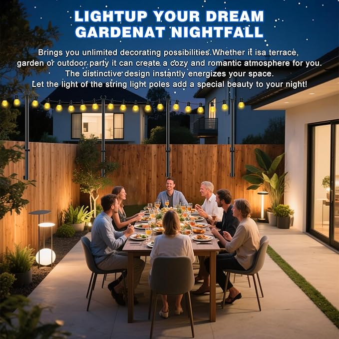 zoegi 6 Pack 5FT String Light Poles,Light Poles for Outside Lights with Fork,Outdoor Brackets Hanging Lights,Metal Stand for Deck Patio,Backyard,Wedding,Deck,Party