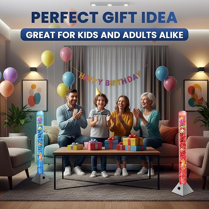 Brewish Sensory Bubble Floor Lamp with Bubble Regulator Knob | 7 Color Changing LED Mood Night Light | Artificial Fish Tank for Autism | Fake Aquarium Lamp | Gift for Kids & Adults | Silver - 3 Feet
