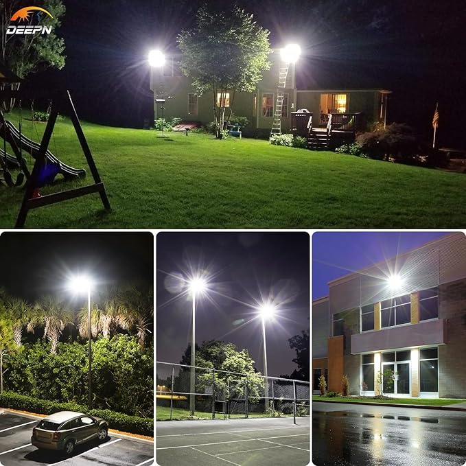 Deepn 10000W Solar Street Lights Outdoor Commercial Parking Lot Lights Aluminum LED Security Flood Light with Motion Sensor & Dusk to Dawn, Solar Outdoor Lights Waterproof for Yard, SZ3000, 1Pack