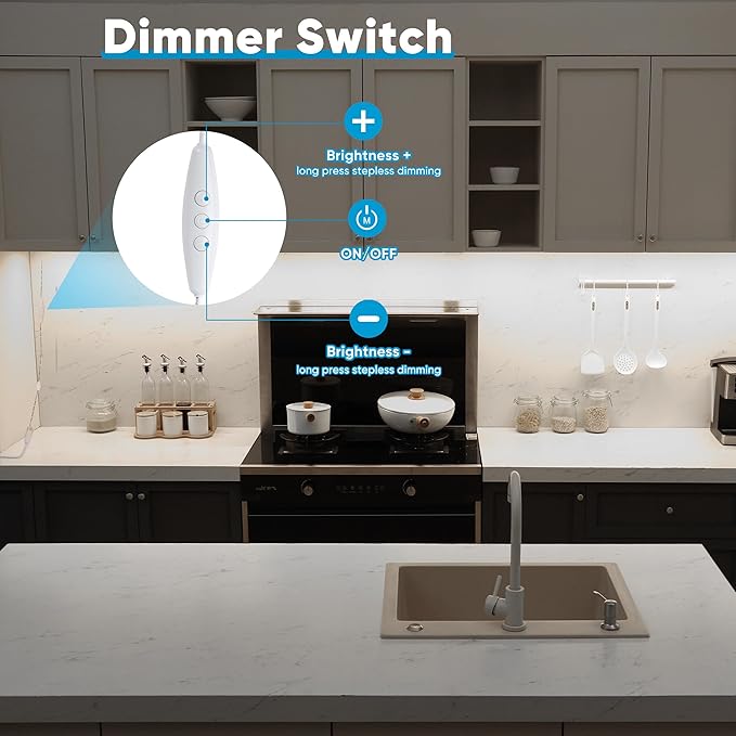 Litever Under Cabinet Lights Plug in, 6 pcs 12 Inches LED Light Strip Bars. Super Bright Dimmable Linkable for Kitchen Counter Above Cabinets Shelf Workbench Desk Closet Lighting. Daylight 5000K - Aura Lighting
