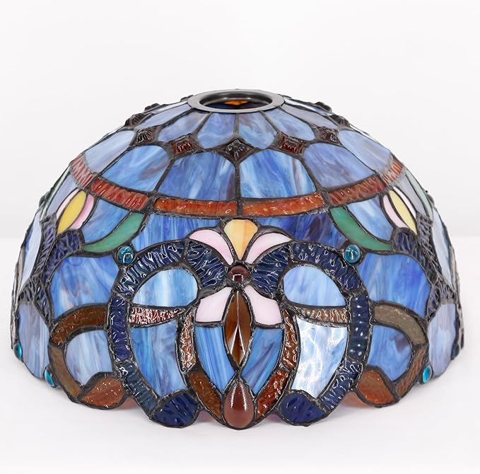 Tiffany Lamp Shade Replacement 12X6 Inch Stained Glass Lampshade Only 1-5/8-Inch Fitter Opening for Arched Floor Lamp, Torchiere Lamp, Pendant Light (Blue Purple)