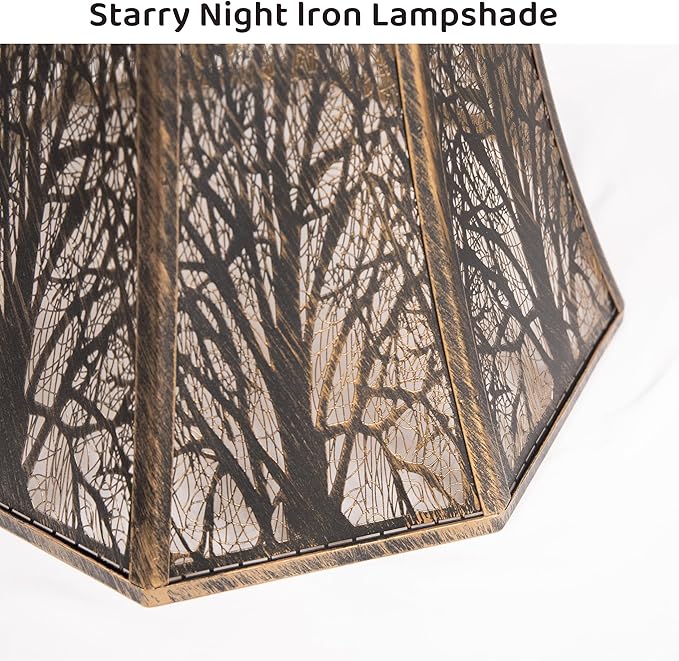 Metal Forests Lamp Shade,vintage Crafted rectangle lamp shade,decorative lamp shades,replacement buffet lamp shade,6.5" x 12"x 10" Inch lampshades for table lamp and floor lamps (Antique Bronze&Gold)