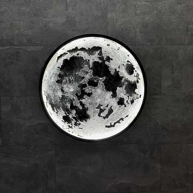 JUST Like Wood LED Dimmable Moon Wall Light with Remote Control - Large Moon Wall Sconce Plug in - Lighted Wall Art - Unique Celestial Home Decor (with Acrylic Glass, 40cm/15.7'')