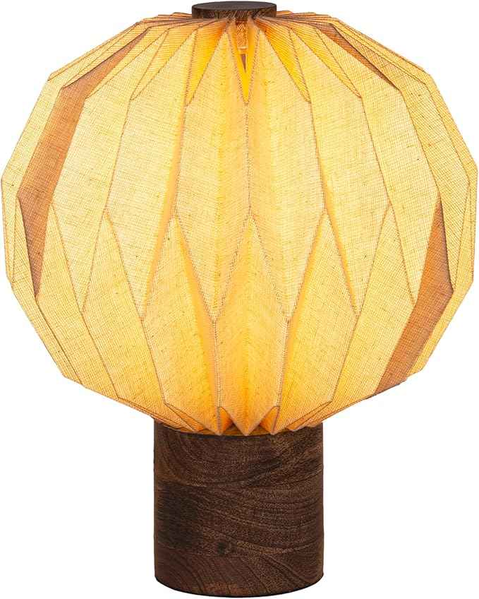 JONATHAN Y 11" Natural Modern Minimalist Accent Table Lamp for Bedroom Office, Paper Pleated Orb Shade, Mango Wood Base, LED Bulb Included (JYL9103B)