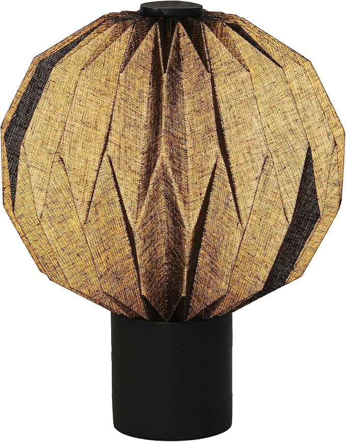 JONATHAN Y 11" Black Modern Minimalist Accent Table Lamp for Bedroom Office, Paper Pleated Orb Shade, Mango Wood Base, LED Bulb Included JYL9103A