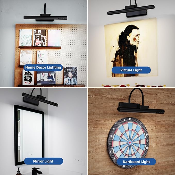 Wireless Picture Light, Battery Operated LED Painting Lights with Remote Control, Dimmable, Timer for Art Frame (Black-13.8inch)