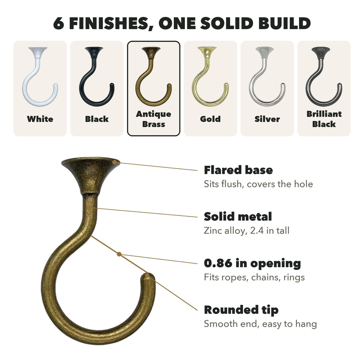 Heavy Duty Ceiling Hooks (Antique Brass)