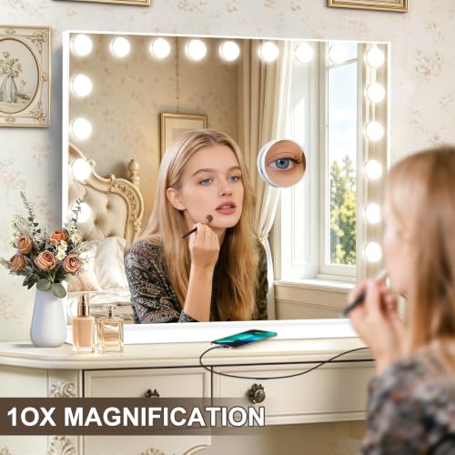Hollywood Vanity Mirror with Lights (White / 40"L x 30"W)
