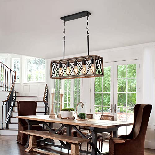 5 Light Farmhouse Chandeliers for Dining Room (Wood Grain / 5-Light)