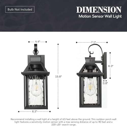 Motion Sensor Porch Light (Black - Water Ripple Glass / 15.8 Inch - Motion Sensor)
