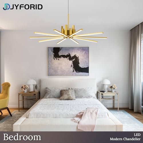 Gold Modern Sputnik Chandelier with Remote Control (Gold-10 Light)