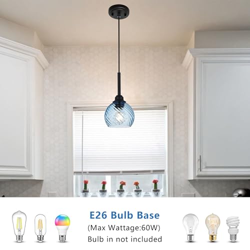 2 Pack Pendant Lights Kitchen Island with Blue Striped Swirl Globe Glass (Blue / 1-Light-2 Packs)