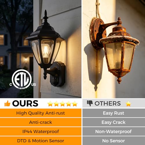 18.5"Large Outdoor Motion Sensor Porch Light Dusk to Dawn Wall Sconce Light (Black / Large - 1 Pack)